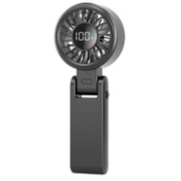 Ventilator portabil/mini ventilator 3-in-1 cu ecran led, baterie 2000mAh, autonomie 2-5 ore, viteza reglabila 1-100, gri inchis