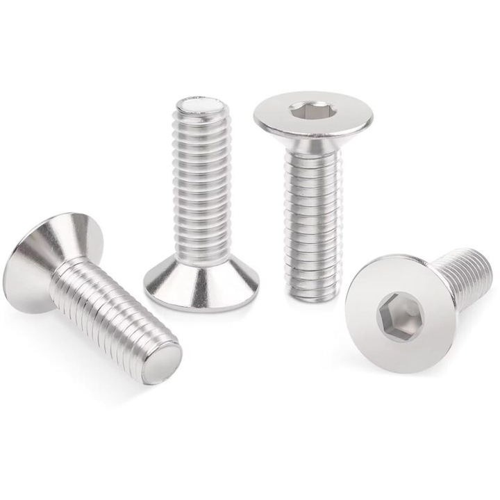 Surub imbus/surub hexagonal cu cap inecat M3x25 mm DIN7991/ISO10642, otel inoxidabil A2 V2A, filet metric, Argintiu, 100 buc
