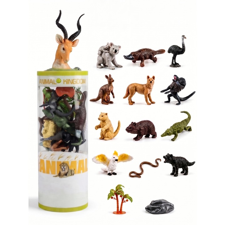 Set 12 Figurine Animale Salbatice din Australia, Excitat®, Koala, Cangur, Ornitorinc, Crocodil, Jucarie Educativa, Cu Accesorii Scena