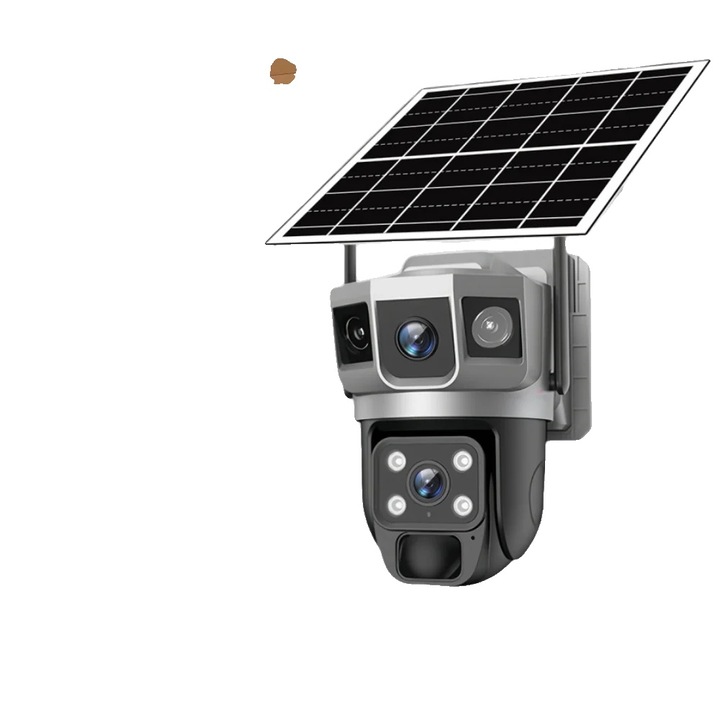 Camera de supraveghere solara 4G Cam, 12MP, alimentare panou solar + baterie reincarcabila, audio bidirectional, detectie miscare, vedere nocturna color, Gri, cu card 128GB