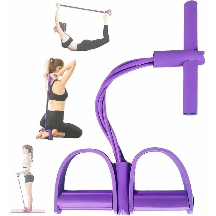Többfunkciós hasizom edzőgép 6 ellenállás gumiszalaggal, otthoni fitnesz edző, hasizom gyakorlatokhoz, jógához, fogyáshoz és testtónusozáshoz, lila