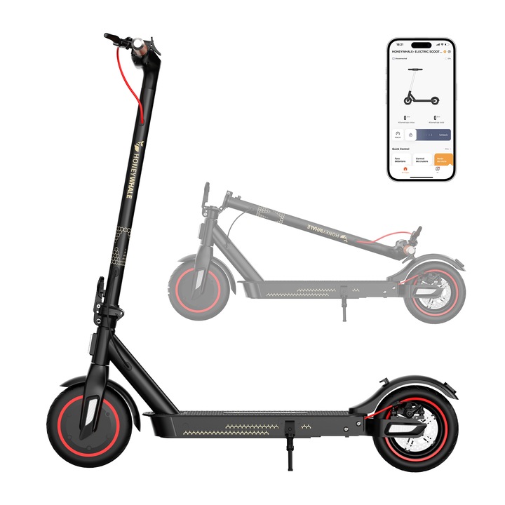 Trotineta electrica pliabila HONEYWHALE E9T pentru Adulti, Motor 500 W, Autonomie 22 km, Viteza 32 km/h, Scuter electric cu aplicatie Bluetooth, Negru
