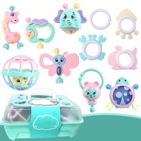 Set pentru bebelusi cu 11 zornaitoare diferite forme si culori, AFKSMILE, Set jucarii pentru bebelusi, Forme animale, Culoare aleatorie, Sigur pentru mestecat 100%, Excelent pentru coordonarea mana-ochi-picior, 0-12 luni, Plastic, Multicolor