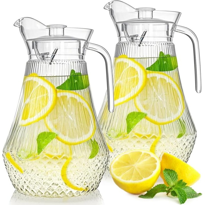 Set 2 carafe acrilice 1.4L transparente cu capac si picurator, rezistente la caldura, 11.4x14x22.9cm