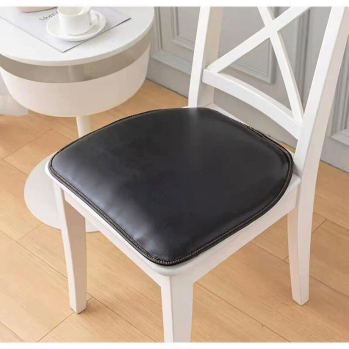 Perna pentru scaun Horseshoe, suport sezut din piele, impermeabila si rezistenta la pete, antiderapant, Negru, 40x43cm