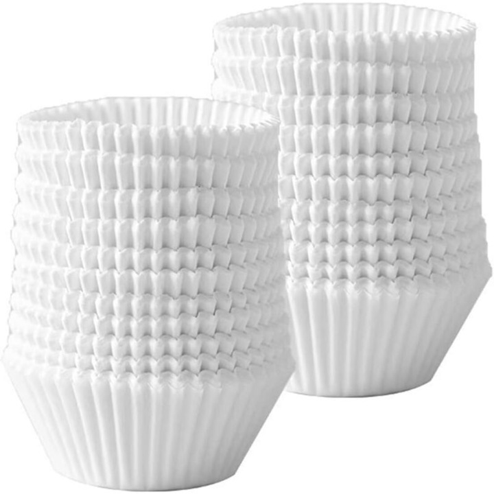 Forme hartie pentru briose si cupcake liners din hartie alimentara, baza 4.5 cm, diametru deschis 10 cm, inaltime 3 cm, alb, 500 buc