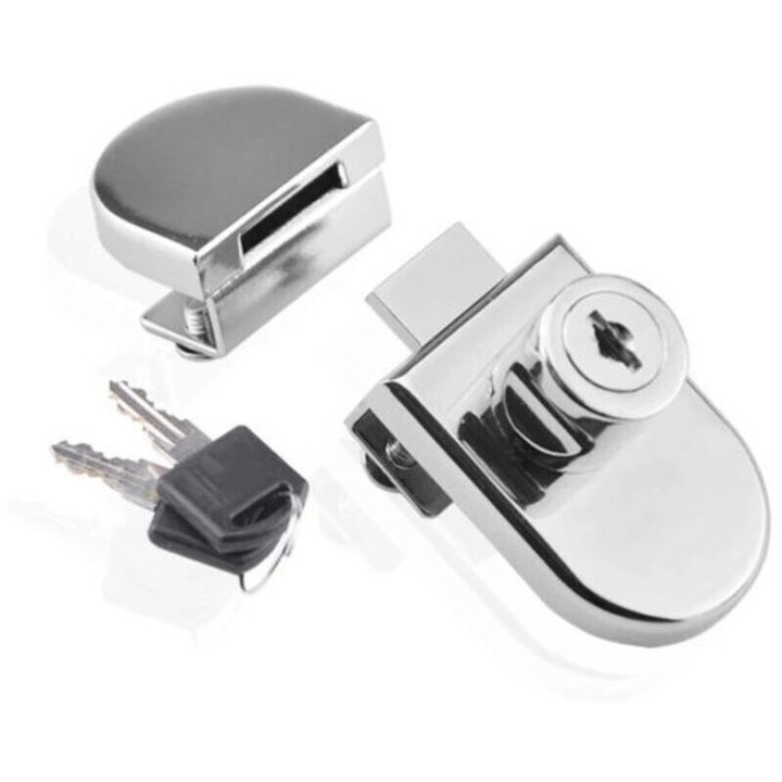 Broasca pentru usa vitrina sticla 5-8mm, zinc, cu 2 chei, fara gaurire