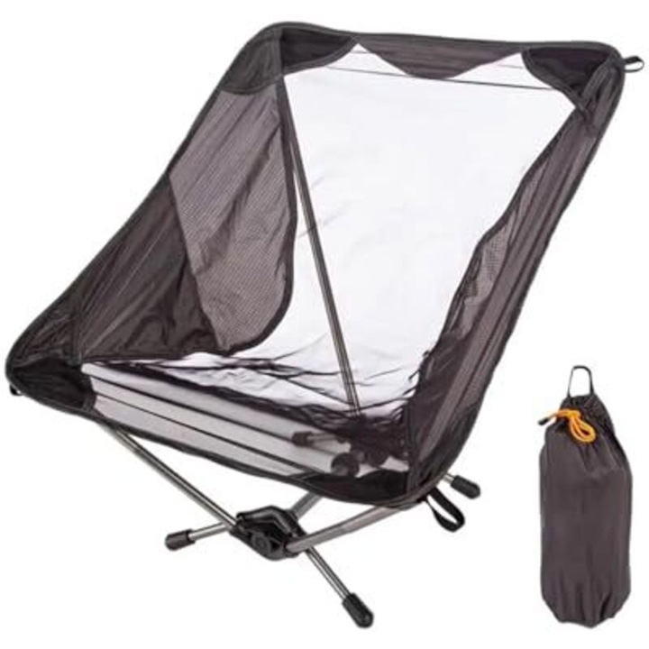 Scaun de pescuit/camping pliabil din textil, cadru metalic, usor si compact, Negru, 1 buc