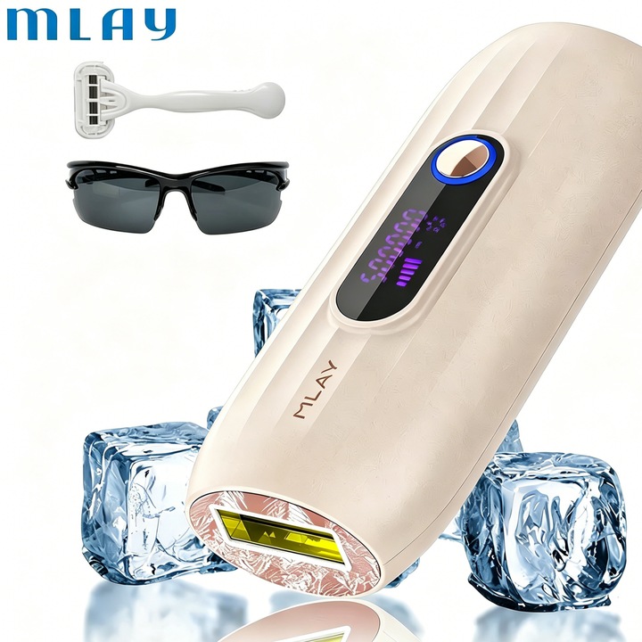 Епилатор IPL Mlay® T15, Трайна епилация без болка с ледено охлаждане, Сензор за кожа, 5 нива на интензивност, Компактен преносим, За жени и мъже, Лице подмишници крака ръце, Розов