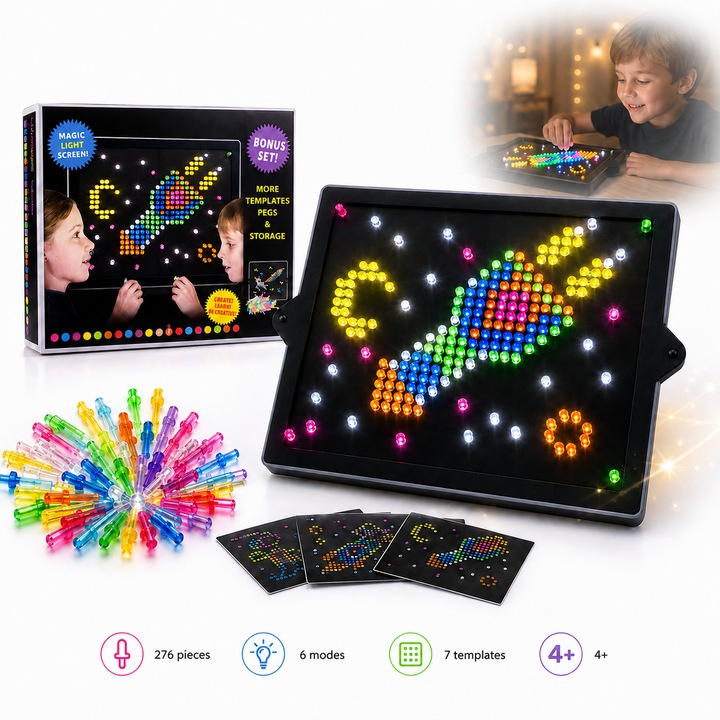 Joc de Arta cu Lumina，AjieQaQ®, Set Educativ STEM 276 Piese cu Ciupercute Luminoase, Joc Creativ si Interactiv Multicolor pentru Copii 4+, Invatare prin Joaca, Cadou Ideal pentru Baieti si Fete