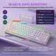 Безжична клавиатура FURYCUBE®️, RGB осветени клавиши, Мембранна, Multi-Device 5 връзки, Мултифункционален бутон, Bluetooth, Геймърска клавиатура, Безжична, 98 клавиша Full-Size, 1000Hz, USB Type-C, Презареждаема 4000mAh, macOS, Windows, Smart Tv, Бяла