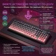 Безжична клавиатура FURYCUBE ®️, RGB осветени клавиши, Мембранна, Multi-Device 5 връзки, Мултифункционален бутон, Bluetooth, Геймърска клавиатура, 98 клавиша Full-Size, 1000Hz, USB Type-C, Презареждаема 4000mAh, Черно-Розова