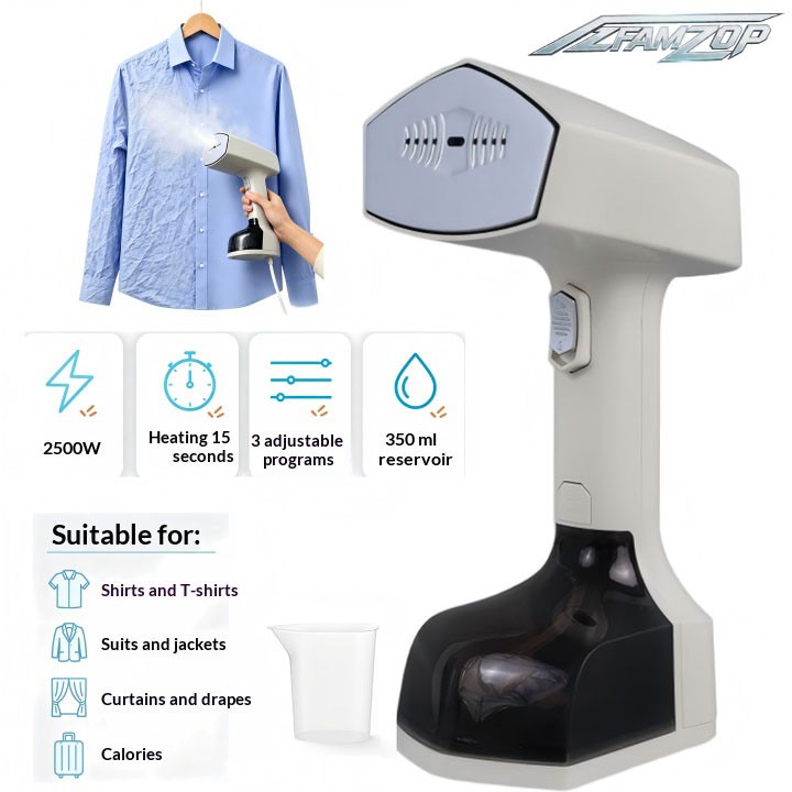 Aparat Calcat Vertical Cu Aburi, 2500W, Capacitate rezervor apa 350 ml, Incalzire Rapida 15' Si 3 Moduri De Calcare, Aparat Calcat Portabil, Functie Umeda/Uscata, Portabil Pentru Haine, Draperii Si Calatorii, AZFAMZOP®, Alb