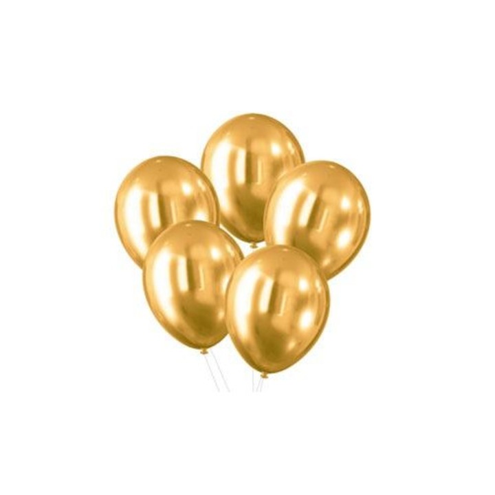 Balon/Glob din latex Arpex, cu efect cromat, 30 cm, Auriu, 5 bucati