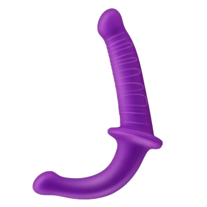 Vibrator dublu (dildo) SZ017, telescopic si rotativ, stimulare mameloane, silicon lichid, Mov, 1 buc, 155x40 mm