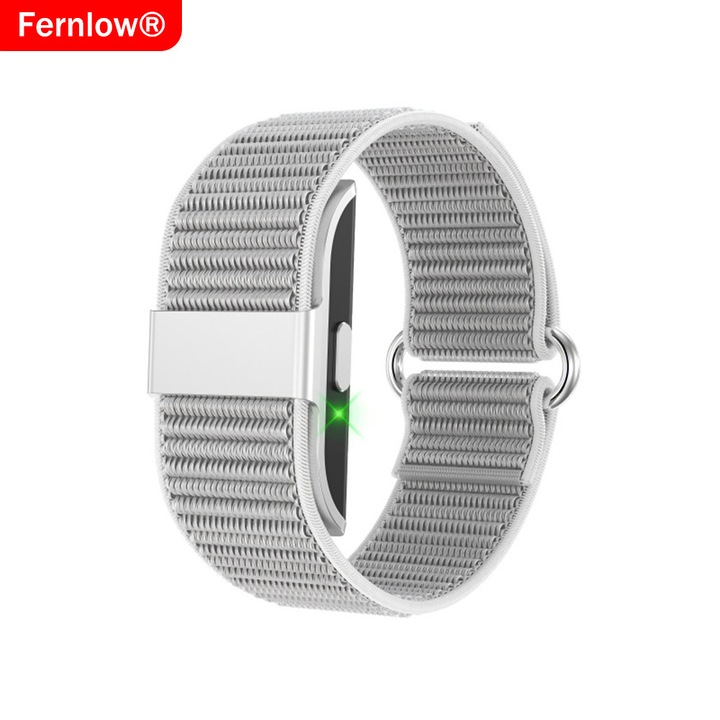 Bratara Smart Fitness Inteligenta Fara Ecran Fernlow®, cu Functii de Notificare la Apel, Monitorizare a Pulsului, SpO2, Temperaturii Corporesti, Somnului, Ciclului Menstrual si Sanatatii Sportive, Autonomie Lunga, Rezistenta la Apa IP68, Culoare Argentium