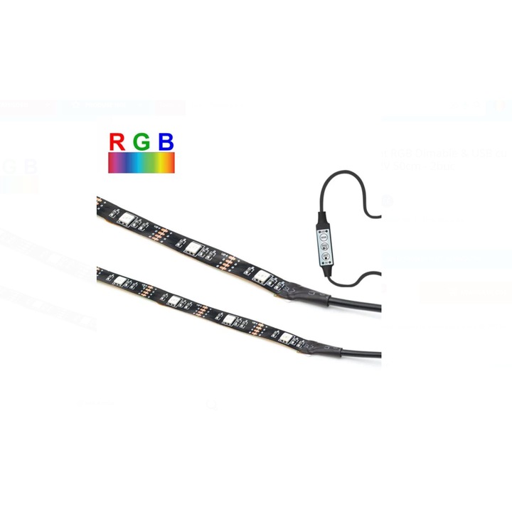 ZANOX® RGB Dimmelhető LED Szalag USB-vel és Távirányítóval, 12V-os Szalagfény, 50cm, 2 Darabos Szett