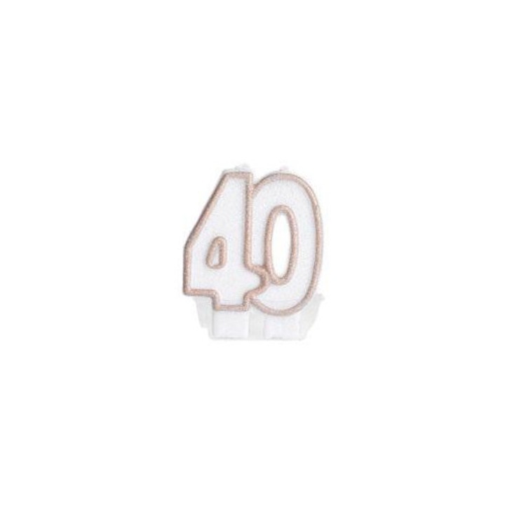 Lumanare aniversara pentru tort Arpex 40, cu margine aurie, alb/auriu, 7,5 cm