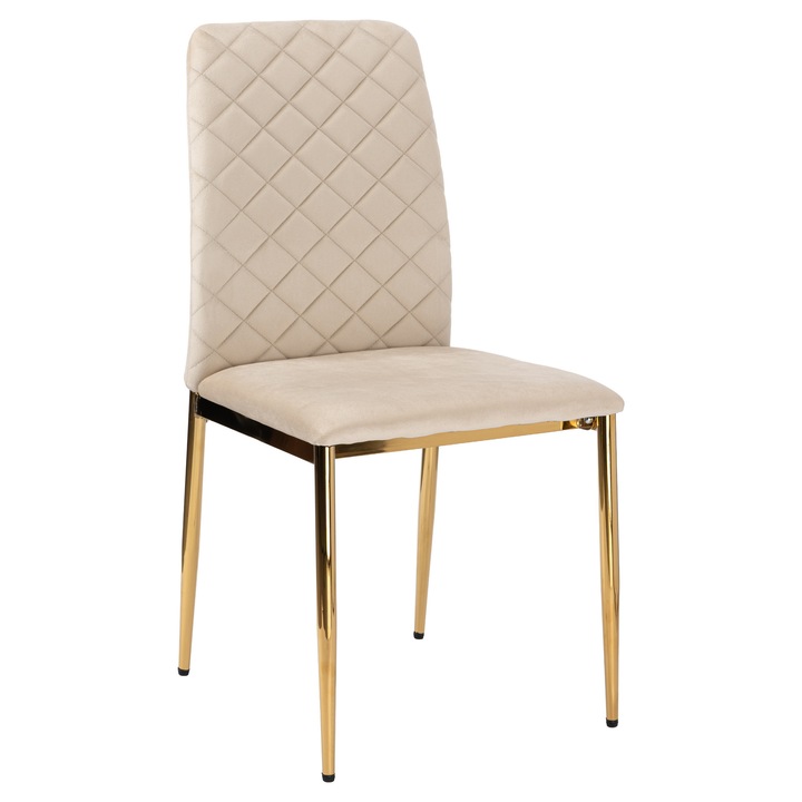 Scaun tapitat eHokery Maverik, catifea bej auriu, picioare metalice aurii, 90x46x50cm