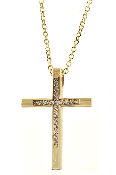 Colier cu pandantiv din aur 9K cu zirconii albe in asezare liniara, design minimalist, GO74728, auriu