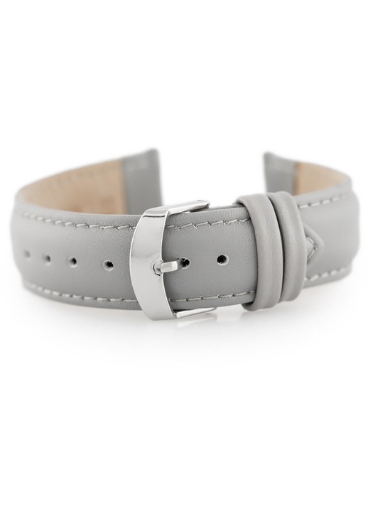 Pacific, Curea pentru ceas din piele naturala cu cusaturi ton pe ton si catarama metalica argintie, W83, gri deschis, 20mm