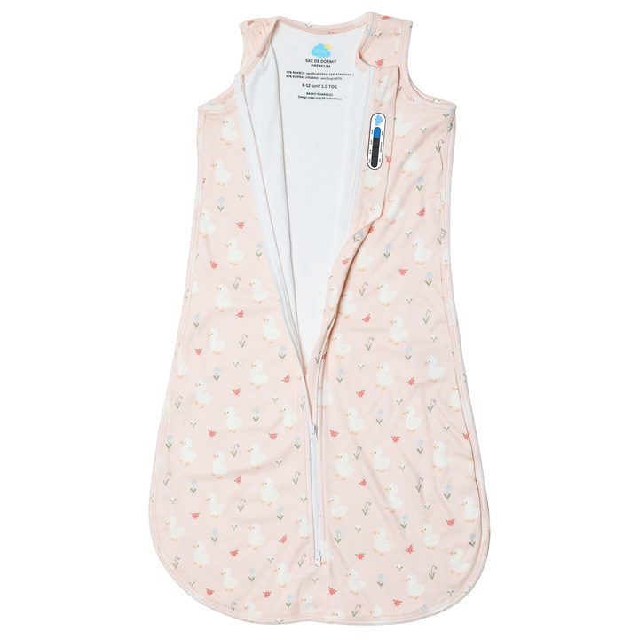 Sac de Dormit Miriboo pentru Nou-Nascuti si Bebelusi, INDICATOR TEMPERATURA, 0-6 luni, Bambus si Bumbac Organic, 1 TOG, Primavara-Vara, Ratuste