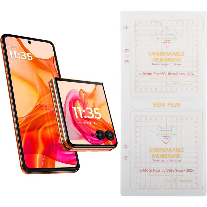 Folie protectie ecran Volte-Tel Unbreakable Membrane pentru Motorola Moto Razr 50/50 Ultra 5G (6.9''), pet soft film, full glue 0.20mm, transparent, pack complet