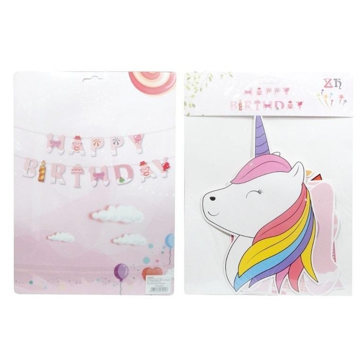 SWEDE Unicorn papír banner/füzér, Happy Birthday, születésnapi dekoráció, Többszínű, 249x353 mm