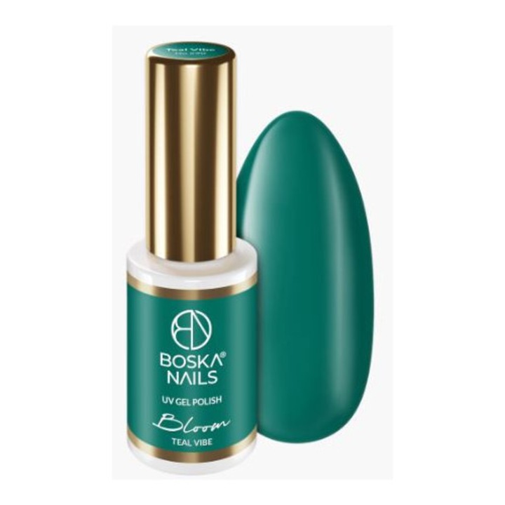Lac hibrid/UV gel polish Boska Nails Bloom Teal Vibe nr. 590, pigmentare ridicata, rezistent pana la 3 saptamani, verde marin, 6 ml
