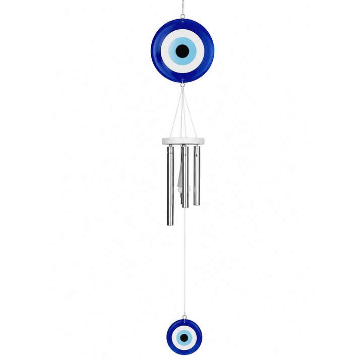 Clopotei de Vant ZANOX® Bleu cu Ochi Evil Eye, Decor Suspendabil pentru Interior si Exterior, 57cm