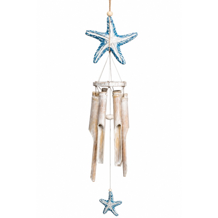 Clopotei de Vant ZANOX® cu Stele de Mare din Lemn, Decor Marin Suspendabil, 45cm