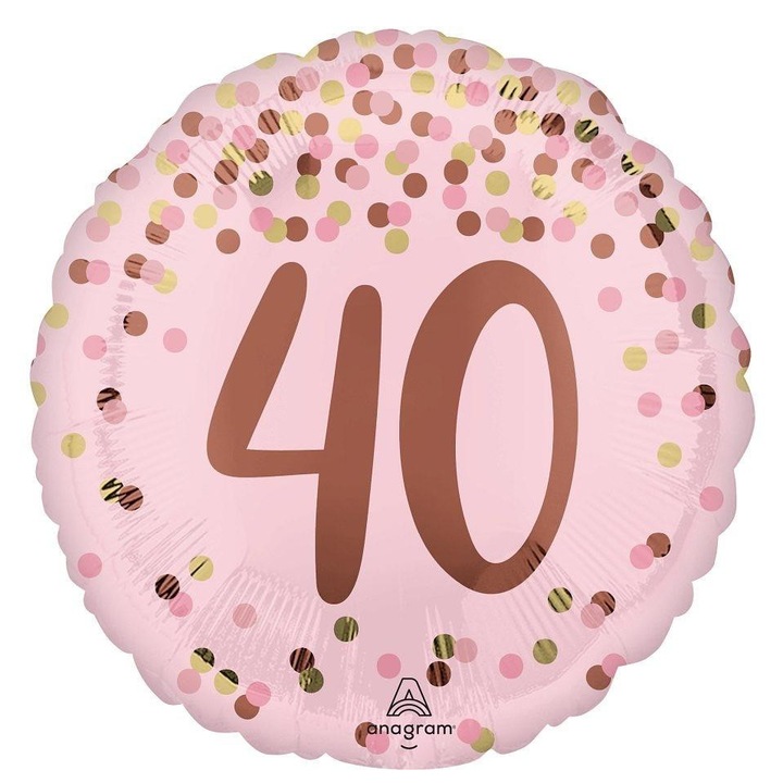 Balon folie Anagram Pretty Pink 40, balon decorativ, folie metalizata cu cifra 40 pentru aniversare, roz, 46 cm