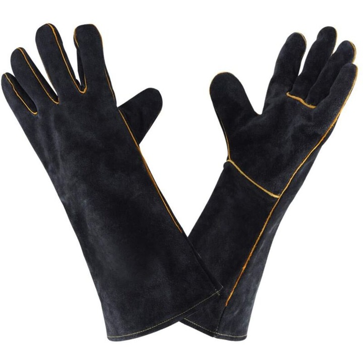 Manusi sudura piele bovina, rezistente caldura, negre, 40cm