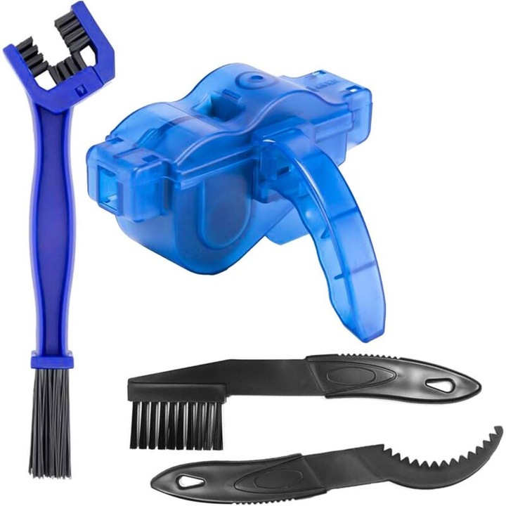 Curatator lant bicicleta, instrument de curatare cu perii care infasoara lantul, curata fara a scoate lantul, compatibil toate tipurile de lant, albastru/negru, 1 set