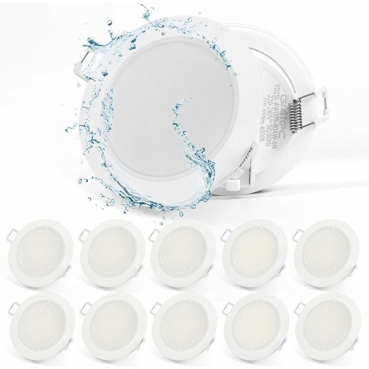 Set 10 spoturi LED incastrate extra-plate, 220V, 5W, 400 lm, 4000K (alb neutru), IP65, O montaj 68-80 mm, inaltime 35 mm