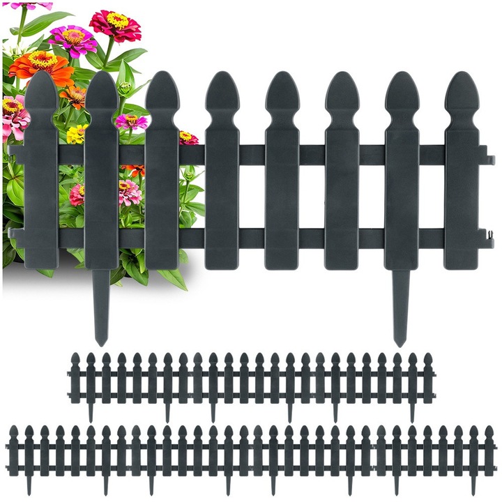 Set 8 garduri de gradina VILDE, gri, 49x21cm, rezistente la intemperii