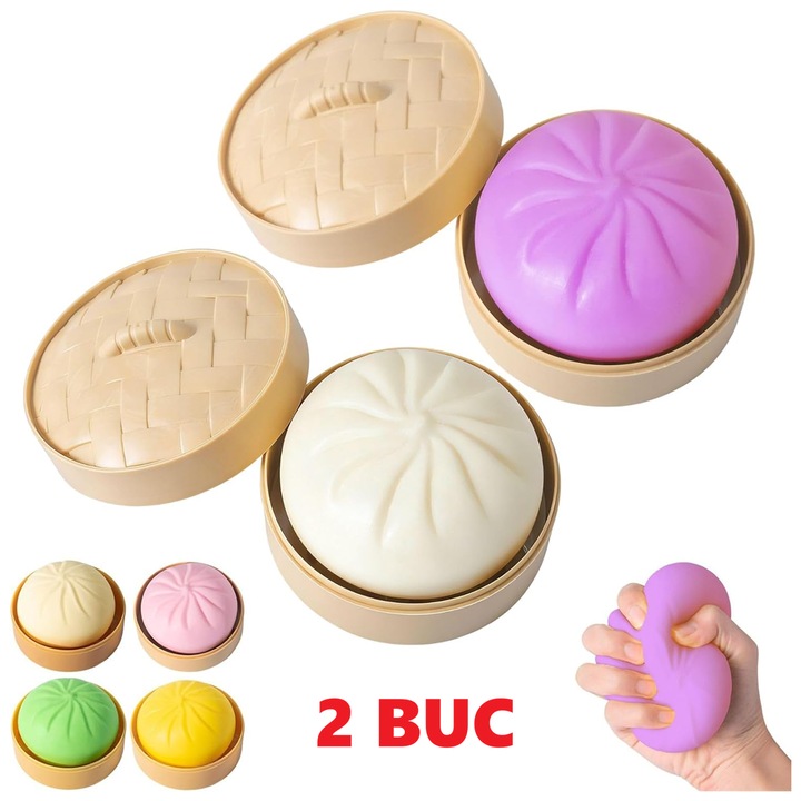 Set 2 Jucarii interactiva copii Squishy Dumpling, design cute, multicolor, model random, efect antistres, 10x10 cm APPROX, HAPPY JOKER®