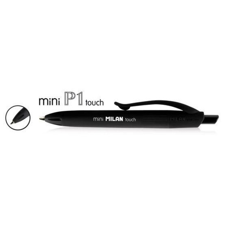 MILAN P1 Mini Rubber Touch toll/ceruza, gumírozott test, 10,5 cm hosszúság, fekete, 40 db