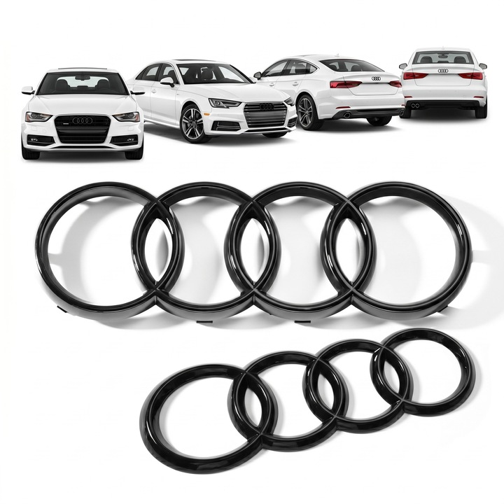 Set Embleme Audi DRT WORKS pentru A3 8V, A4 B8, A4 B9 si A5 F5, Fata 273 mm + Spate 192 mm, Negru Lucios