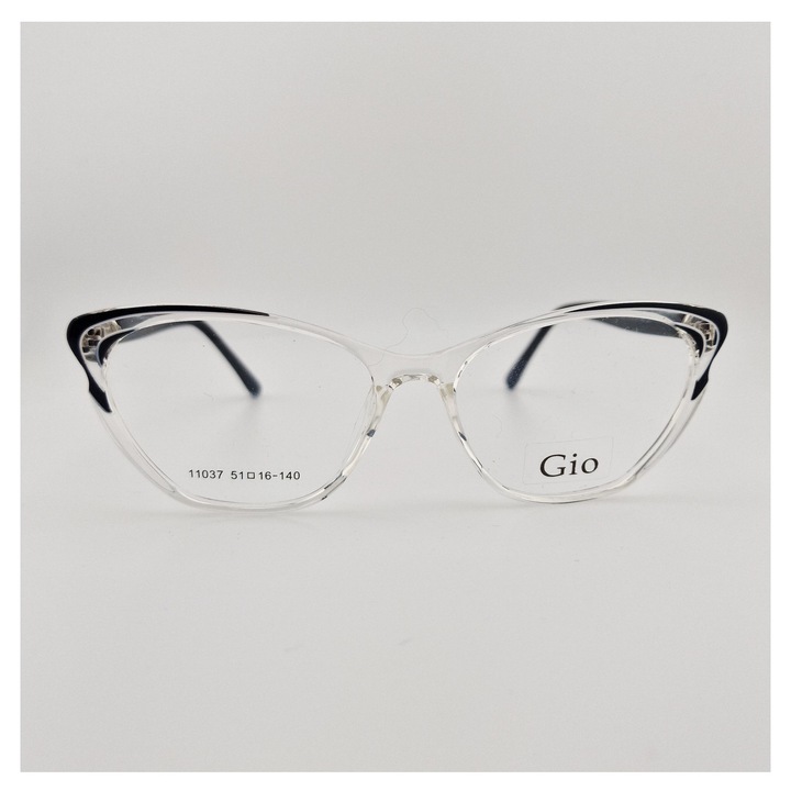 Rame Ochelari de Vedere Dama Gio C53, Cat Eye, Acetat, Transparent si Negru, usoara, fashion, stil modern, ultrausoara, protectie, flex, eleganta, premium, brand, ieftine