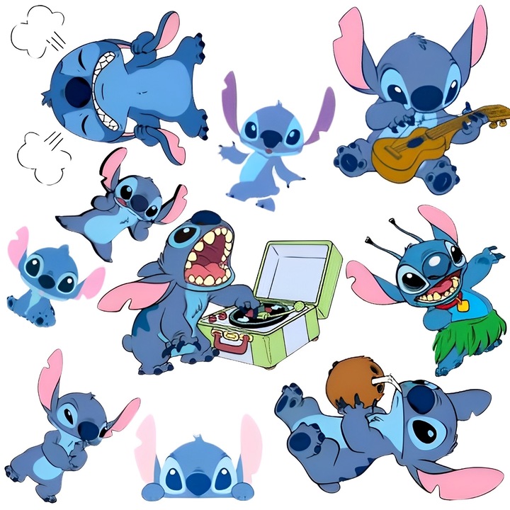 Stitch Dekoratív Matricák, Öntapadós, Gyerekszoba Fali Matrica, Stitch Fali Matricák, Karc- és Vízálló, Alkalmas Nappaliba, Hálószobába, PVC, 90X60cm
