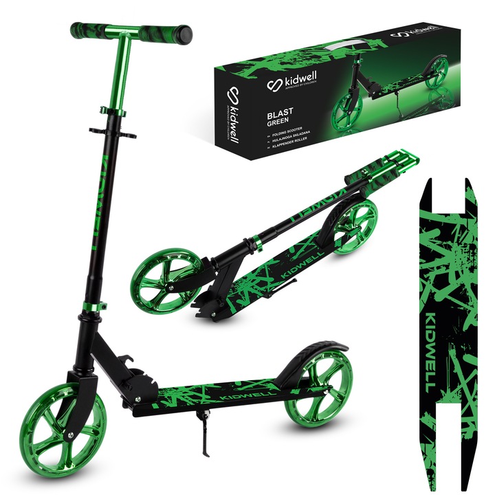 Trotineta pliabila Kidwell BLAST Light Green, roti mari 200 mm, rulmenti ABEC-7, ultra usoara 3.8 kg, 100 kg, 8+ ani