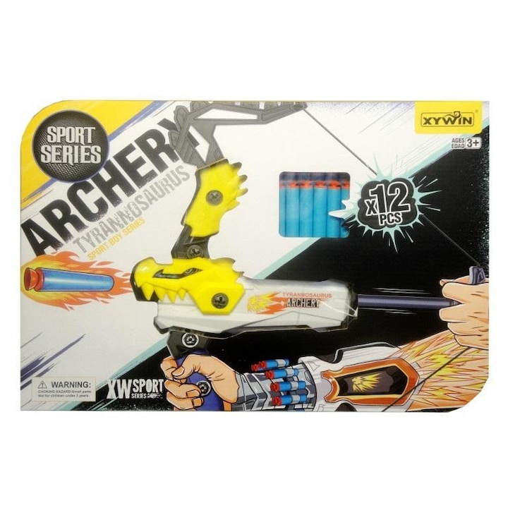 Arma de jucarie SWEDE, arbaleta cu 12 proiectile moi si mini tinta, multicolor, 29x41cm