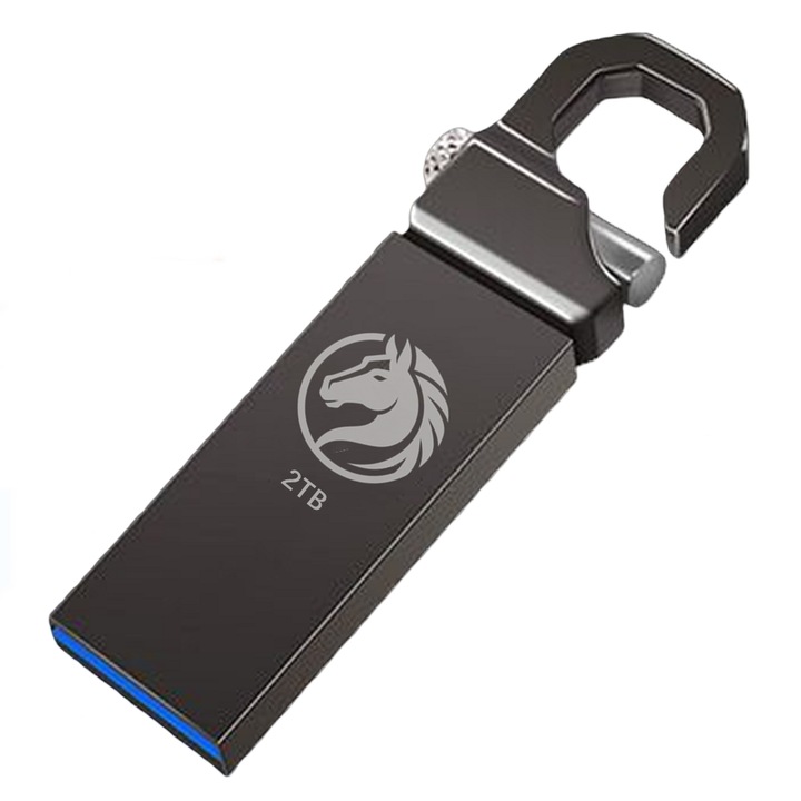 Mini portabil Stick USB 2TB, Invelis metalic impermeabil, USB 3.0 viteza maxima 100MB/s, Memorie USB compatibil cu calculatoare desktop si laptopuri (Negru)