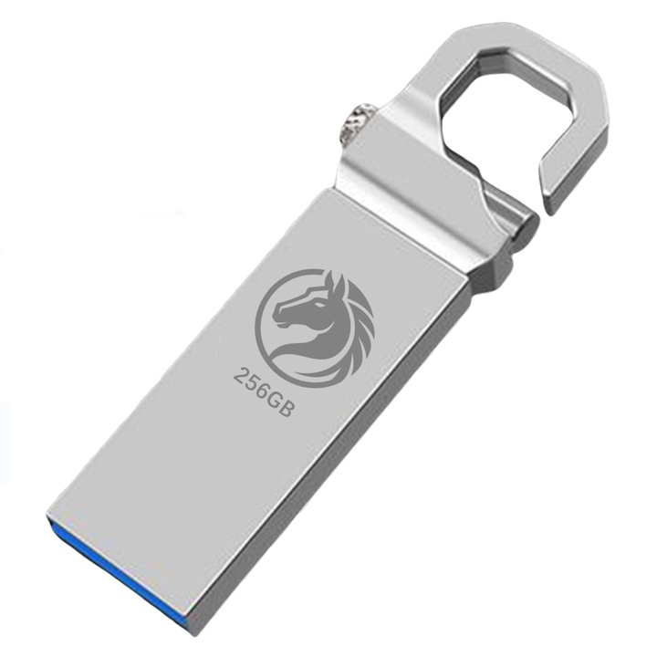 Mini portabil Stick USB 256GB, Invelis metalic impermeabil, USB 3.0 viteza maxima 100MB/s, Memorie USB compatibil cu calculatoare desktop si laptopuri (Argintiu)