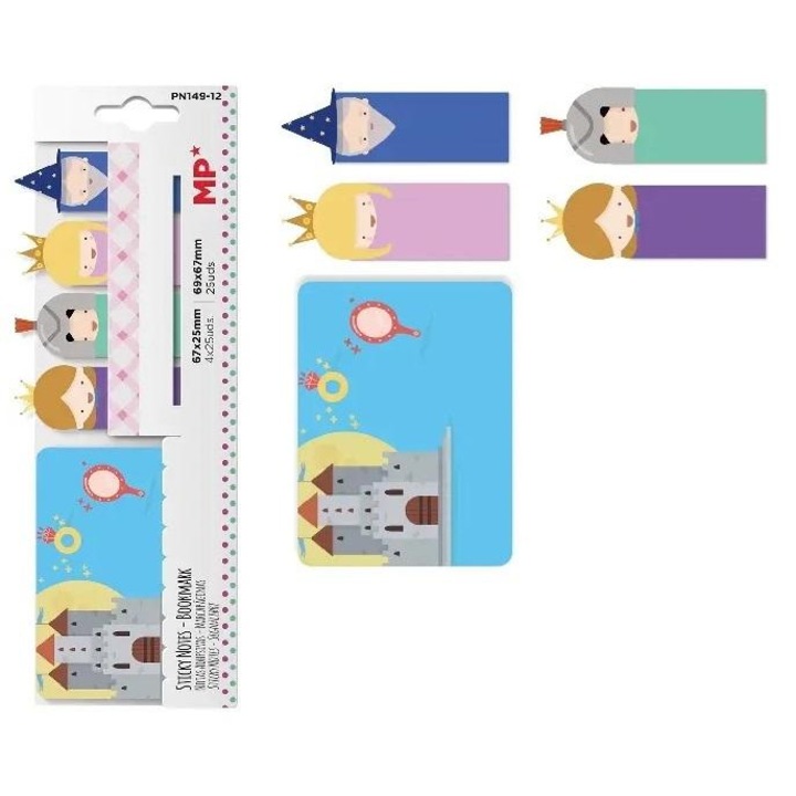 Note index adezive / sticky tabs MP Main Paper PN149-12 cu design castel si personaje, Multicolor, blister 222×78 mm