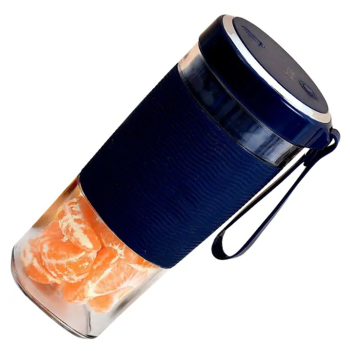 Mini Blender Portabil, pentru Fructe si Legume, Electric, Capacitate 450ml, cu 2 Lame, Alimentare USB, Albastru Deschis