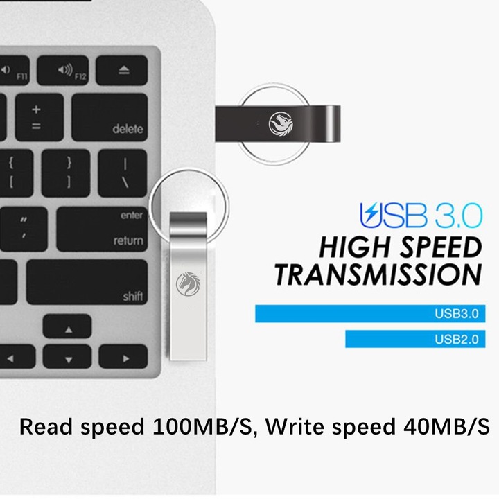 Stick USB portabil 1TB, standard USB 3.0 de inalta viteza pana la 100MB/s, corp metalic impermeabil, compatibil cu calculatoare desktop si laptopuri (Negru)