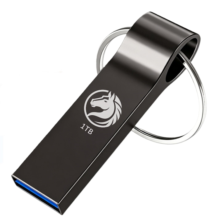 Stick USB portabil 1TB, standard USB 3.0 de inalta viteza pana la 100MB/s, corp metalic impermeabil, compatibil cu calculatoare desktop si laptopuri (Negru)
