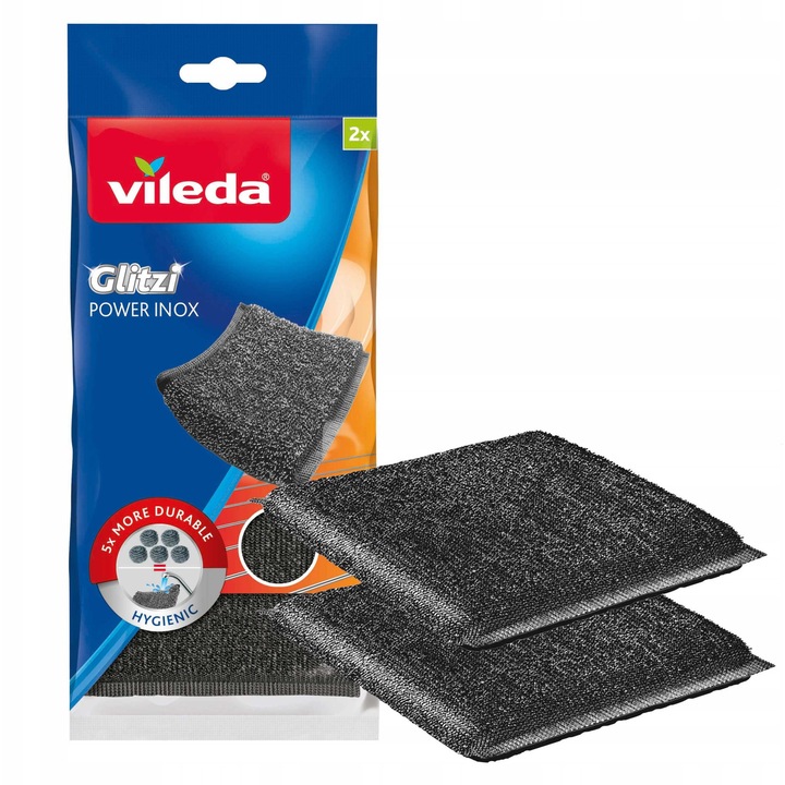 Bureti Vileda Glitzi Power inox set 2 bucti, rezistenti, usor de curatat